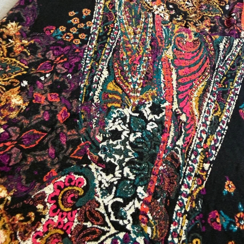 Free people Boho Paisley High Neck Open Back Dress‎ Long Sleeve Multi Color Sm